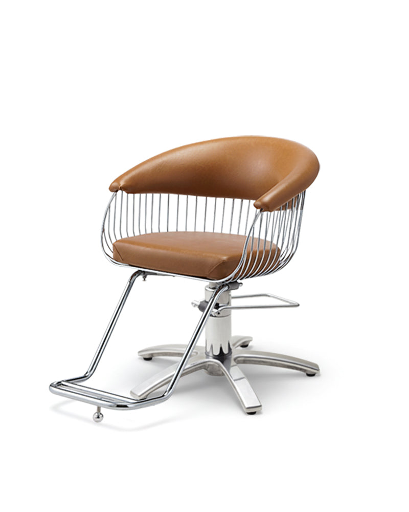 Harp - Cognac orange hairdressing chair - Chrome cross base